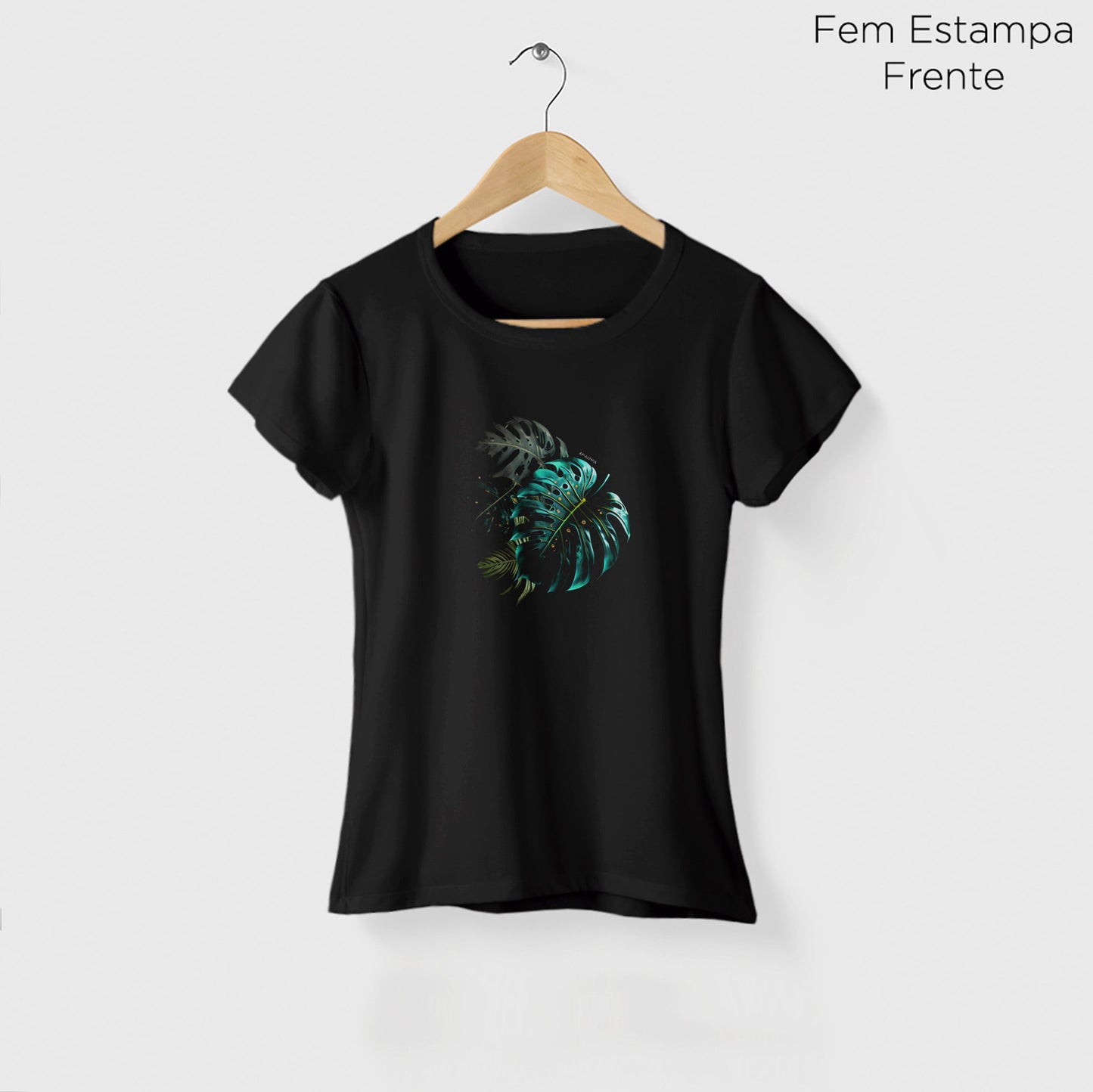 Camiseta Amazônia MONSTERA NEON - PRETO - cód 0678