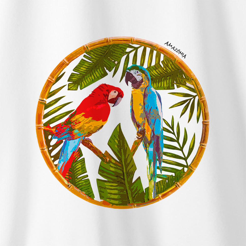 Camiseta Amazônia BORDADO ARARAS - BRANCO - cód 0930