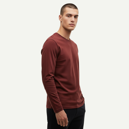 Camiseta Algoodão Egípcio Bordô Manga Longa - cód L028