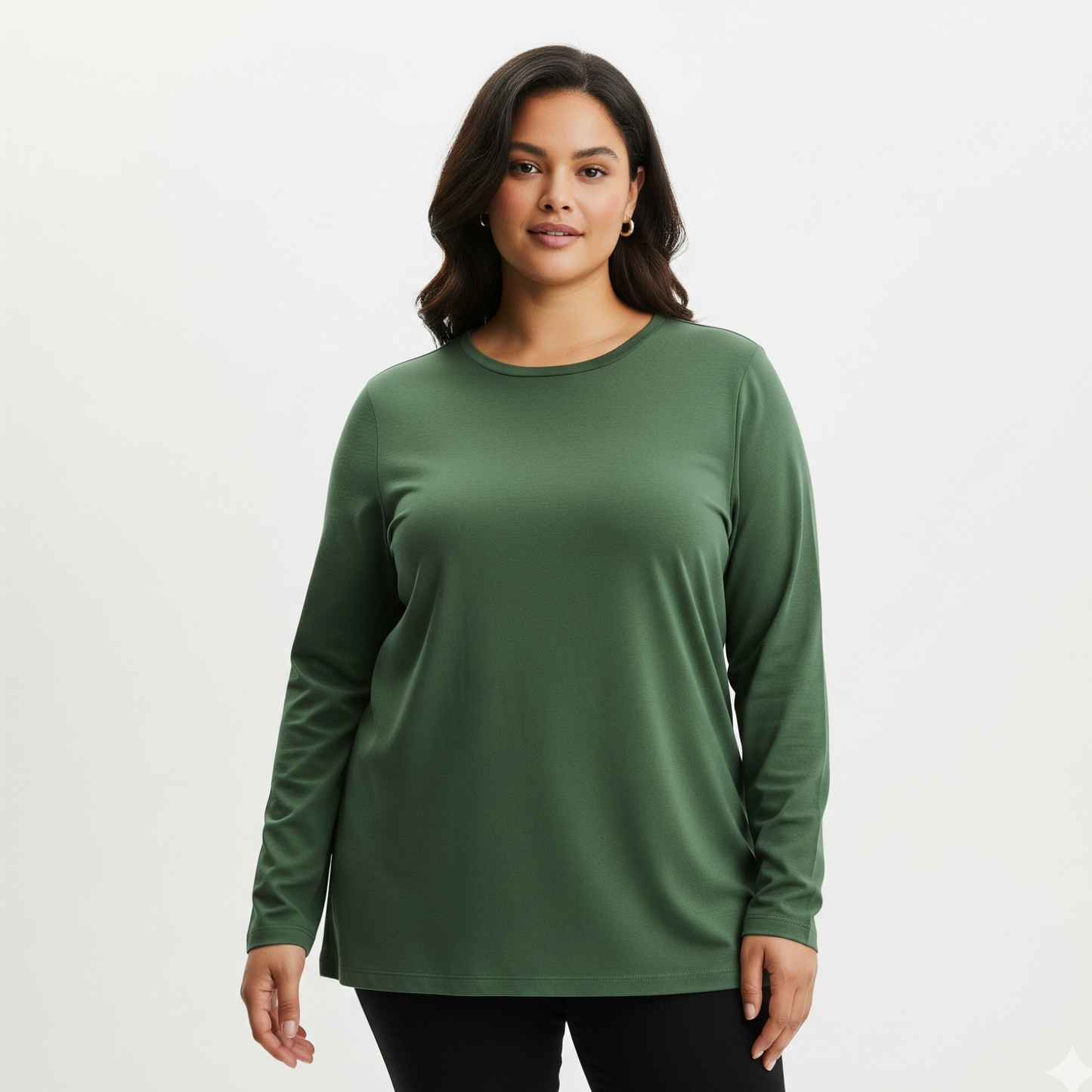 Camiseta Algoodão Ultra Soft Verde Escuro Manga Longa  Plus Size - cód PSF133