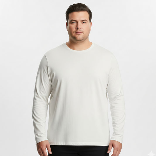 Camiseta Algoodão Egípcio Manga Longa Off White Plus Size - cód PSL003
