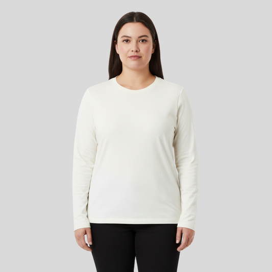 Camiseta Algoodão Egípcio Manga Longa Off White Plus Size - cód PSF003
