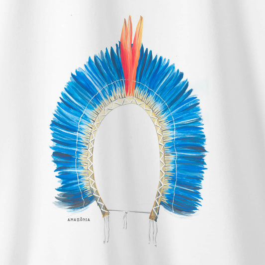 Camiseta Amazônia COCAR INDÍGENA - BRANCO - cód 0243
