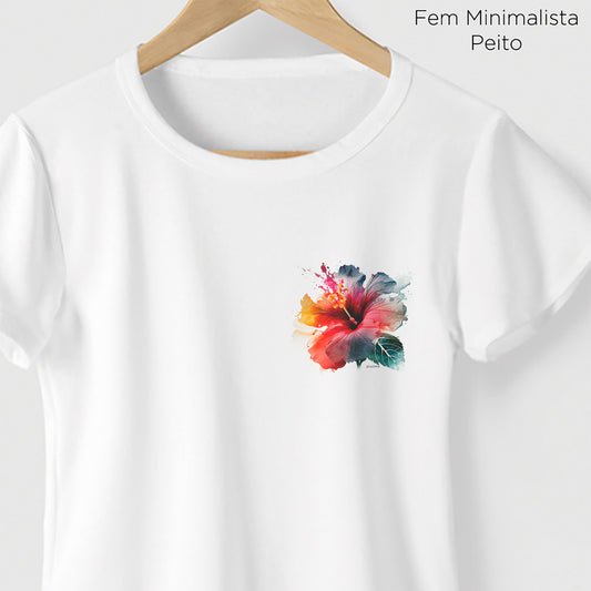 Camiseta Amazônia HIBISCO AQUARELA - BRANCO - cód 0564