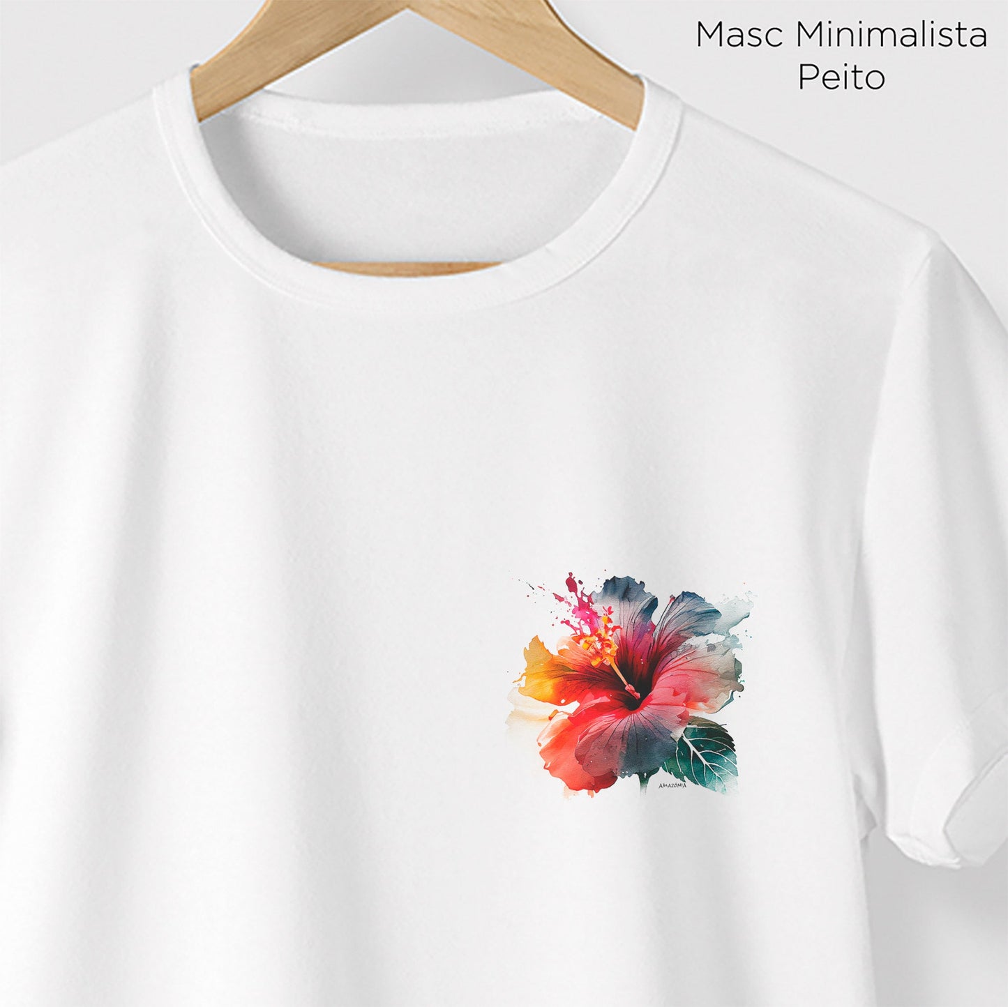 Camiseta Amazônia HIBISCO AQUARELA - BRANCO - cód 0564