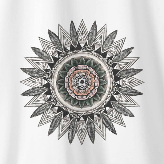 Camiseta Amazônia MANDALA PENAS - BRANCO - cód 1061