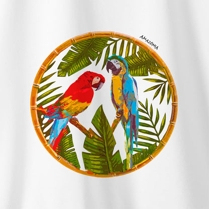 Camiseta Amazônia BORDADO ARARAS - BRANCO - cód 0930