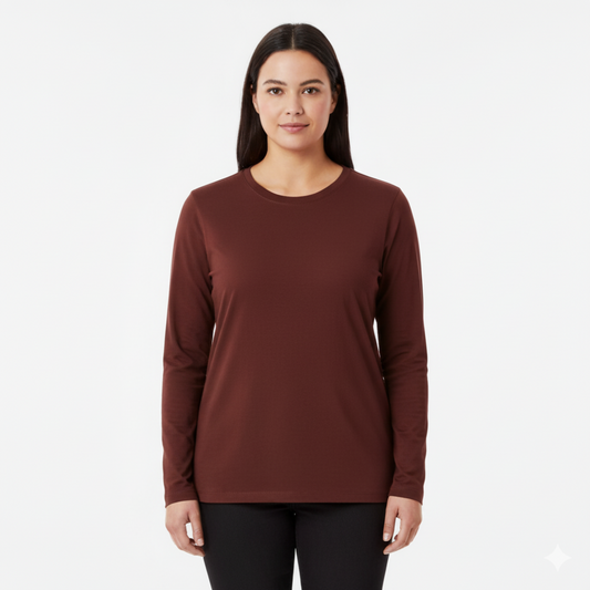 Camiseta Algoodão Ultra Soft Bordô Manga Longa  Plus Size - cód PSL030
