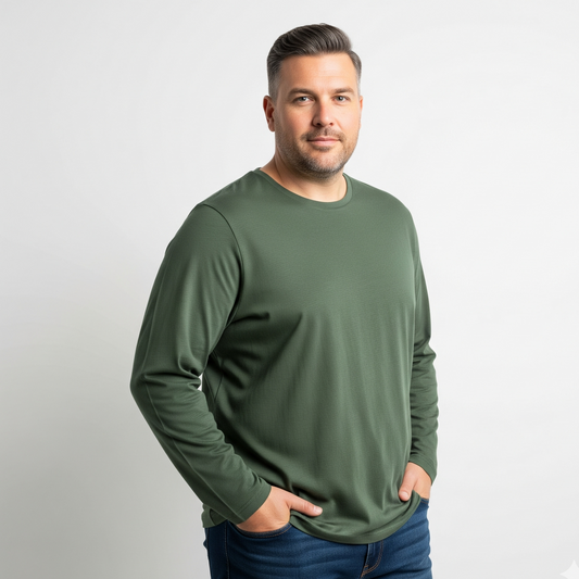 Camiseta Algoodão Egípcio Verde Escuro Manga Longa  Plus Size - cód PSL032