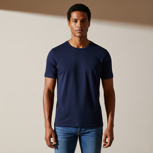 Kit 2 Camisetas Algoodão Egípicio Azul Marinho - cód L017